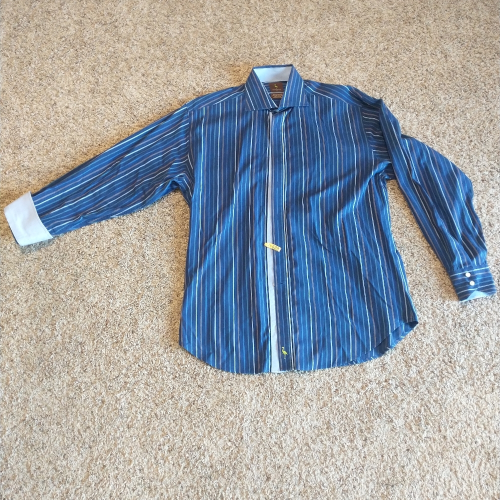 Tailor Byrd Button Down Shirt Men's Size L Flip Cuff Long Sleeve Cotton